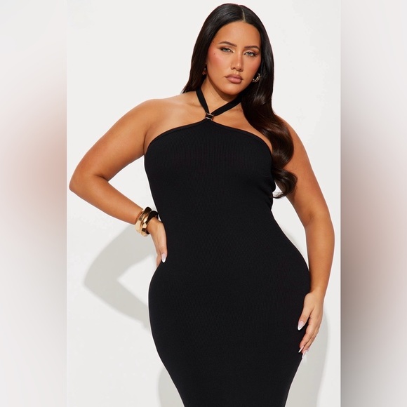 Fashion Nova NWT Women’s Kaylene Halter Sweater Midi Dress - Black - Size XL - Picture 2 of 7
